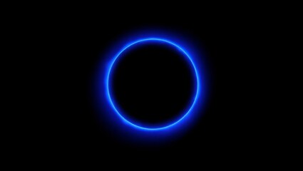 Blue glowing circle creating a futuristic electric portal effect with neon light on dark background