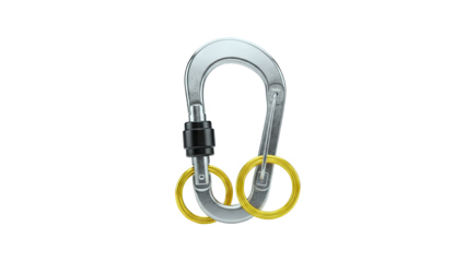 Silver Carabiner with Gold Rings Isolated on White Background