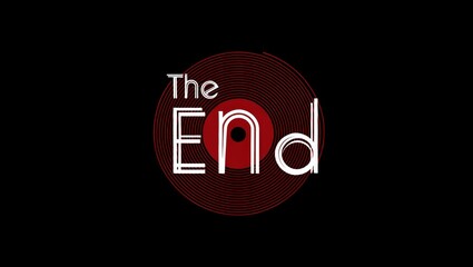 Retro the end movie title card with a vintage record graphic, signaling a film's conclusion or final credits