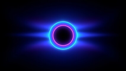 Glowing neon circle creating an energy portal with light rays in futuristic abstract background