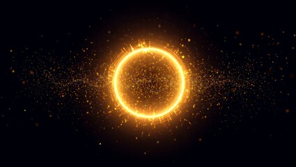 Golden sphere emitting energetic particles, vibrant light radiating from a cosmic energy core, abstract galaxy background