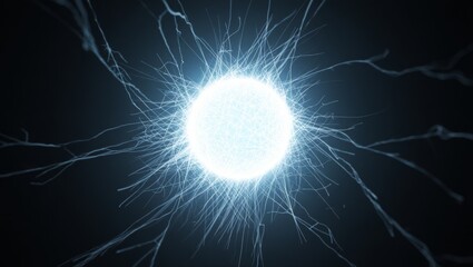 Glowing sphere radiating energy and distributing electric current in a neurological network concept