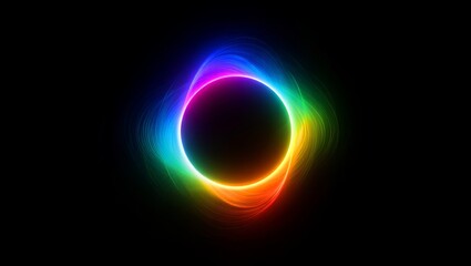 Glowing colorful circular energy on black background forming abstract vibrant light spectrum portal