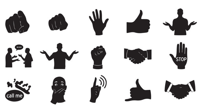 Black Hand Gestures Silhouettes on White Background