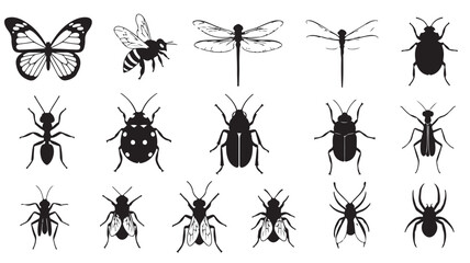 Black Insect Silhouettes on White Background
