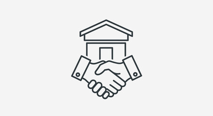 Handshake in front of a house, symbolizing agreement, partnership, and home ownership, real estate, property, vector illustration
