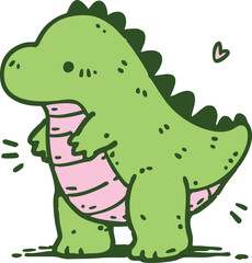 Naklejka premium Cute Kawaii Dinosaur Character - Hand Drawn Cartoon Vector