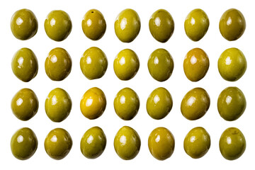 Rows of Green Olives on White Background