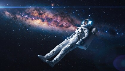 Fototapeta premium Astronaut Floating in Space with Milky Way Galaxy Background