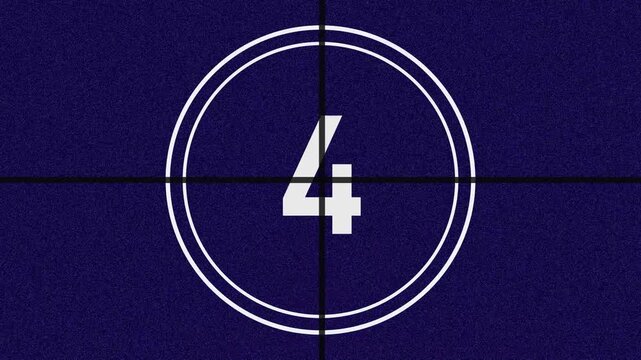 Vintage 10 Second Countdown Timer Motion Graphic, Retro Old Film Aesthetic with Noise Grain Effect on Blue Background