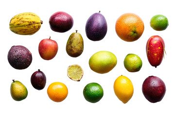 Assorted Tropical Fruits on White Background