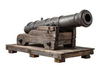 Antique Cannon on Wooden Platform