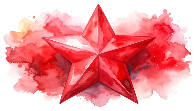Watercolor red star on a vibrant red splatter background - Powered by Adobe