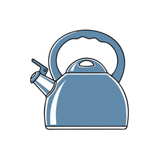 Blue Whistling Tea Kettle Icon Isolated on White Background Vector Illustration