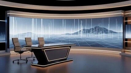 Modern News Studio Set Design with Virtual Background.