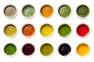 Assorted Colorful Sauces in Small Bowls