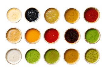 Assorted Colorful Sauce Collection in Small Bowls