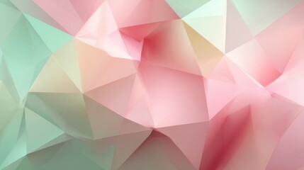 Abstract low poly mesh background with soft pastel pink and green geometric gradient on blurred background
