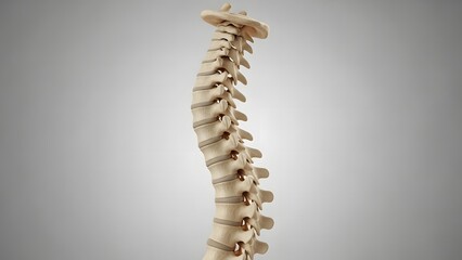 Human Vertebral Column Lateral View 3D Render of Spine Anatomy Isolated on Gray Background