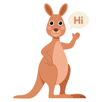 Funny kangaroo marsupial animal greeting saying hi vector illustration. Cartoon style character perfect for playful animal design and friendly artwork