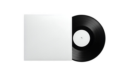 Vinyl record with blank album cover, isolated on white or transparent background. PNG