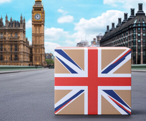 Fototapeta premium Union jack gift box big ben westminster bridge landmark tourism travel cityscape holiday souvenir Union jack gift box near clock tower westminster