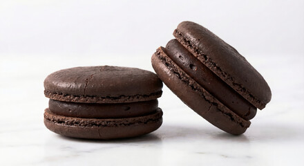 【AI】ダークチョコレートマカロン プレーン 2個 白背景
