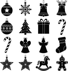 Fototapeta premium Christmas icons and symbols in black and white