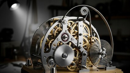 Intricate Clockwork Mechanism with Gears and Springs