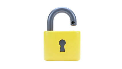 Open Yellow Padlock on White Background