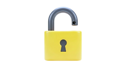 Open Yellow Padlock on White Background