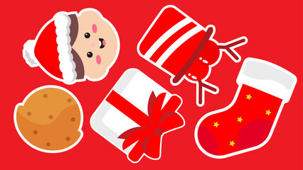 Festive icons including a cute santa cookie gift and stocking 4K pattern video