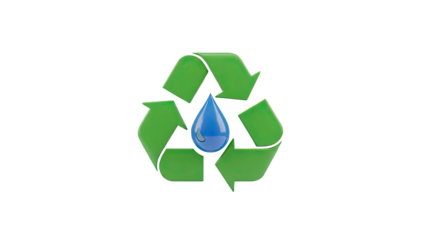 Water Recycling Symbol: Blue Drop within Green Arrows