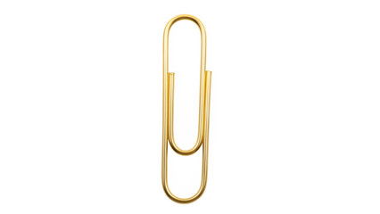 Golden paperclip office supply, isolated on white or transparent background. PNG