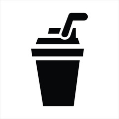 Obraz premium A simple black and white illustration depicting a disposable cup with a lid and straw isolated on white