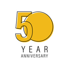 Elegant yellow fifty year anniversary logo graphic with thick black outlines on white background space