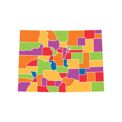 Colorful flat design vector map of Colorado state showing administrative county borders on white background