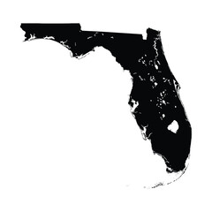 Black detailed silhouette map of Florida state isolated on white background for professional graphic design