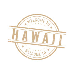 minimalist beige circular rubber stamp icon with stars and welcome to hawaii text for tourism