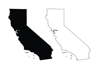 High quality black silhouette and outline vector map of California state isolated on white background