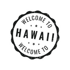 circular black rubber stamp icon with stars and welcome to hawaii text on white background