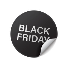 Round black peeling sticker with silver black friday text for seasonal shopping and discount event