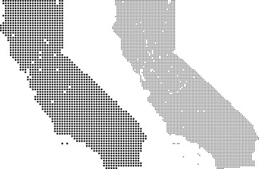 Creative black and grey dotted pattern vector map of California state isolated on white background