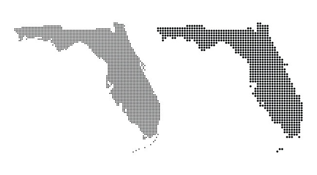 Creative black and grey dotted pattern vector map of Florida state isolated on white background