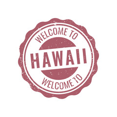 vintage black circular rubber stamp icon with stars and welcome to hawaii text for travel