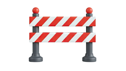 3D Rendered Road Barrier with Red and White Stripes on White Background