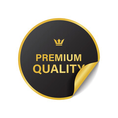 premium quality black round sticker with gold crown icon for high end brand product marketing
