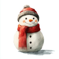 Cheerful snowman dressed in a red scarf and hat, exuding a whimsical winter charm perfect for holiday themes.