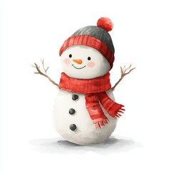 Cheerful snowman in a red scarf and gray hat, symbolizing winter fun and holiday spirit.