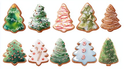 Colorful and festive cookie decorations shaped like Christmas trees, perfect for holiday celebrations and baking inspiration.